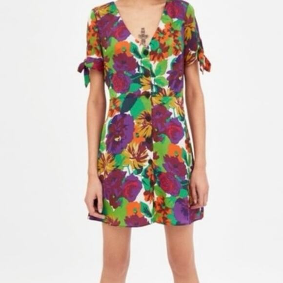 NWT Zara Trf Collection Multicolor Floral Dress Size M - Picture 1 of 10